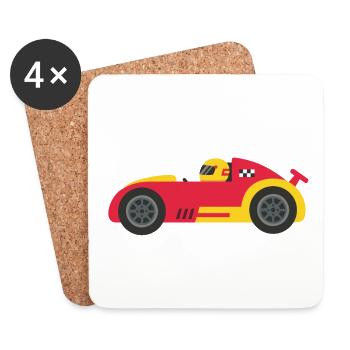 Little Race Car In Red and Yellow - Coasters (set of 4) - white - Front