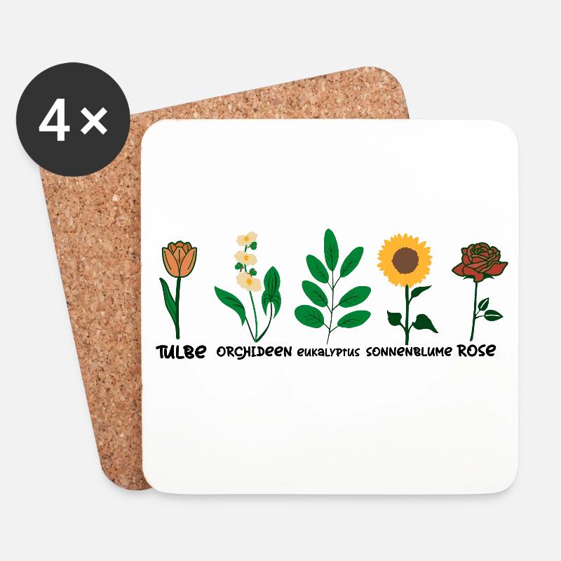 Blumen Arten - Untersetzer (4er-Set) - Weiß