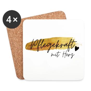 Pflegekraft mit Herz Goldschrift Geschenk Jubiläum - Untersetzer (4er-Set) - Weiß - Vorne