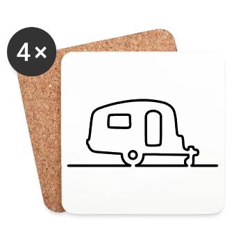 Wohnwagen / Caravan - Kontur - klassische Form - Untersetzer (4er-Set) - Weiß - Vorne