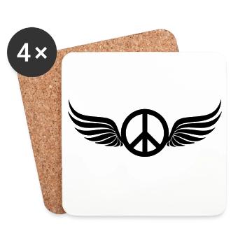 Winged Hippie Black Peace Sign - Coasters (set of 4) - white - Front