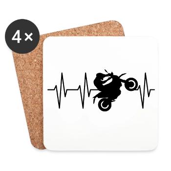 Biker Moto Wheelie Heartbeat Pulse Cross ECG - Dessous de verre (lot de 4) - blanc - Devant