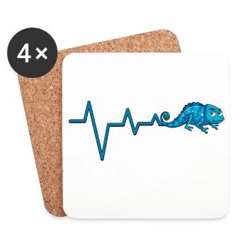 Blaue Chamäleon-Heartbeat-Linie - Untersetzer (4er-Set) - Weiß - Vorne