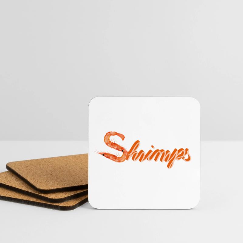 zwei Garnelen oder Shrimps als witzige Typografie Untersetzer (4er-Set)
