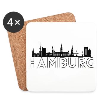 Hamburg Motiv Schwarz Panorama der Stadt - Untersetzer (4er-Set) - Weiß - Vorne
