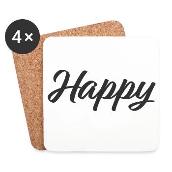 Logotype « Happy » — Noir 80% - Dessous de verre (lot de 4) - blanc - Devant