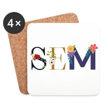 SEM name decorated with flowers - Coasters (set of 4) - white - Front