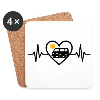 Vanlife Heart Van Travel Freedom Camper - Dessous de verre (lot de 4) - blanc - Devant