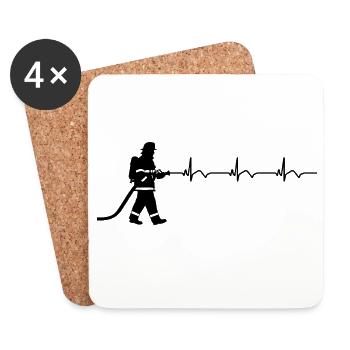 Firefighter Fire Brigade ECG Heartbeat - Coasters (set of 4) - white - Front