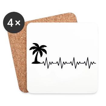 Palme Palmen Sonne Ferien EKG Herzschlag - Untersetzer (4er-Set) - Weiß - Vorne