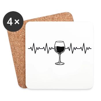 Wine glass, wine drinker, wine, red wine, ECG, heartbeat - Coasters (set of 4) - white - Front