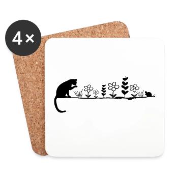 Katze & Maus – Minimal Black Design - Untersetzer (4er-Set) - Weiß - Vorne