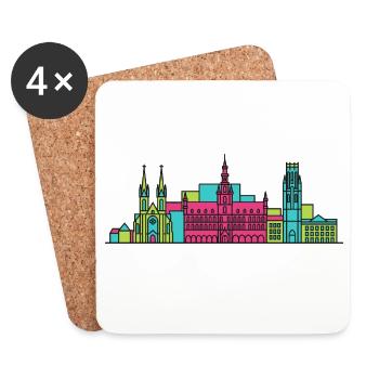 Silhouette de la ville de Louvain Style de la ville de la mairie Art moderne en ligne - Dessous de verre (lot de 4) - blanc - Devant
