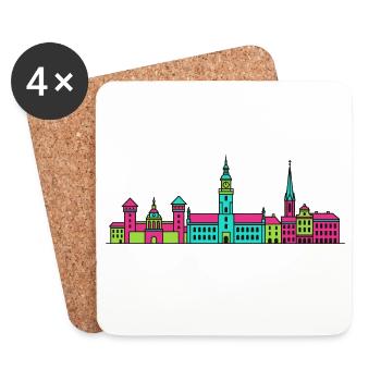 Poznaan Stadtsilhouette Rathaus Ziegenkunst - Untersetzer (4er-Set) - Weiß - Vorne
