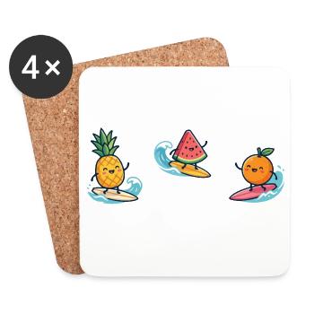 Ananas, Pastèque, Orange, Fruits, Surfer, Bath Fun - Dessous de verre (lot de 4) - blanc - Devant
