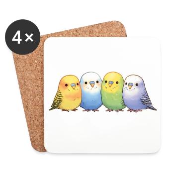 Groupe de perruches ondulées - Dessous de verre (lot de 4) - blanc - Devant