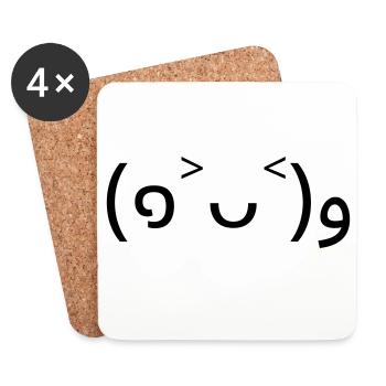 Cheering emote (๑˃ᴗ˂)و good mood - Coasters (set of 4) - white - Front