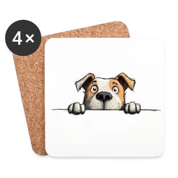 Peeking Staffy Funny Dog Lover Merch - Coasters (set of 4) - white - Front