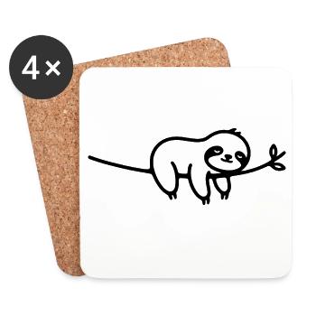 Sleeping Sloth on Branch Animal Motif - Coasters (set of 4) - white - Front