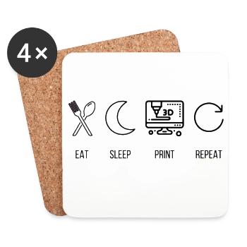 Imprime Répétition Eat Sleep Imprime 3D Maker - Dessous de verre (lot de 4) - blanc - Devant