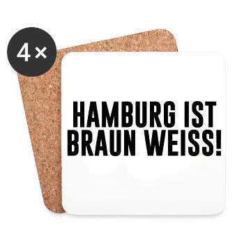Hamburg ist braun weiß - T-Shirt, St.Pauli - Untersetzer (4er-Set) - Weiß - Vorne