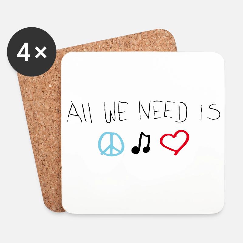 Peace, love & music - Untersetzer (4er-Set) - Weiß