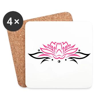 Lotus, Lotusblüte mit Blättern - Untersetzer (4er-Set) - Weiß - Vorne