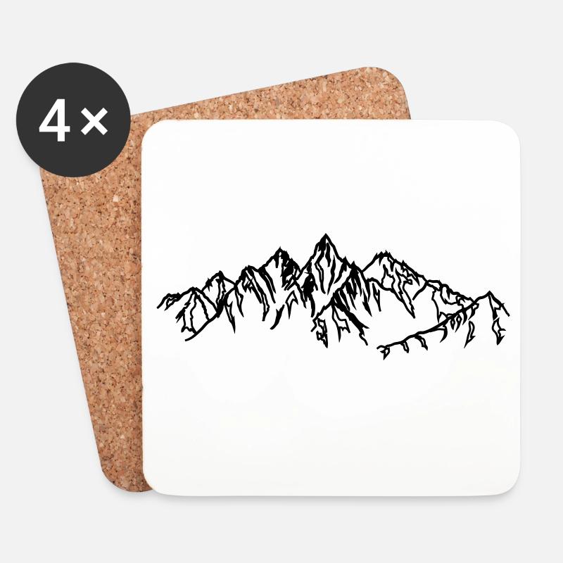 Berge Schwarze Silhouetten im Nebel - Untersetzer (4er-Set) - Weiß