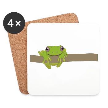 Green frog on a branch - Coasters (set of 4) - white - Front