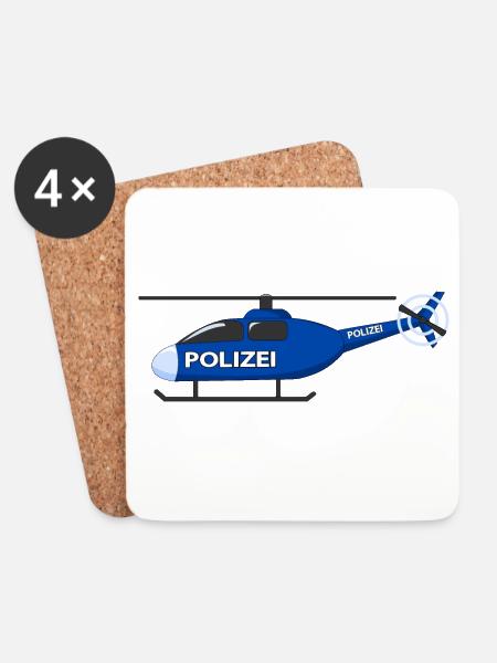 Hubschrauber Polizei - Untersetzer (4er-Set) - Weiß