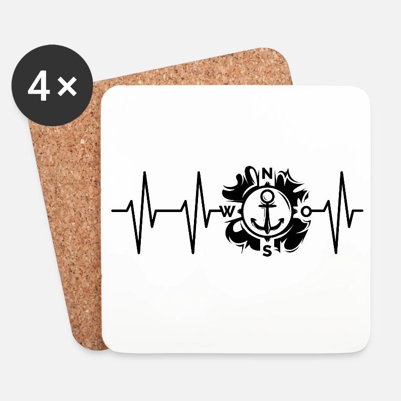 Herzschlag Kompass Puls Anker Symbol Ekg Meer icon - Untersetzer (4er-Set) - Weiß