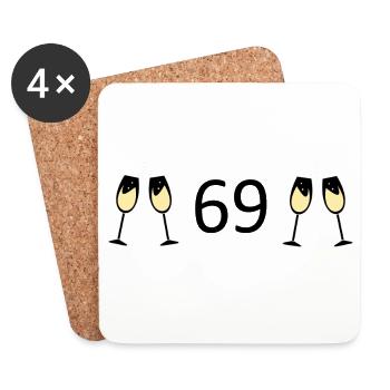 69e anniversaire 69 ans Jubilé 69 Numéro 69 noir - Dessous de verre (lot de 4) - blanc - Devant