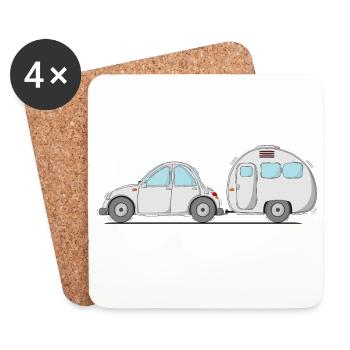 Car with caravan grey - Coasters (set of 4) - white - Front