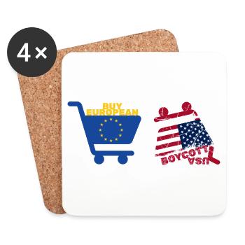 Europäisch kaufen: Boykott USA, Einkaufswagen - Untersetzer (4er-Set) - Weiß - Vorne