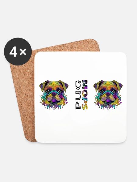 Mops - Untersetzer (4er-Set) - Weiß
