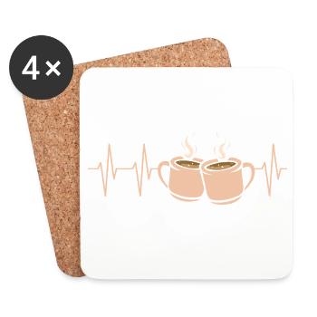 Kaffee Puls Herzschlag Zwei Tassen - Untersetzer (4er-Set) - Weiß - Vorne