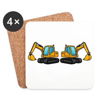 Silhouette de machine de construction double - Dessous de verre (lot de 4) - blanc - Devant