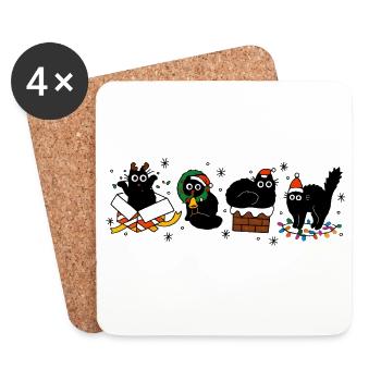 Kawaii Cats Christmas Parade, Kittens  - Coasters (set of 4) - white - Front