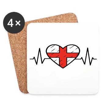 England Flagge Heartbeat Line English Pride Design - Untersetzer (4er-Set) - Weiß - Vorne