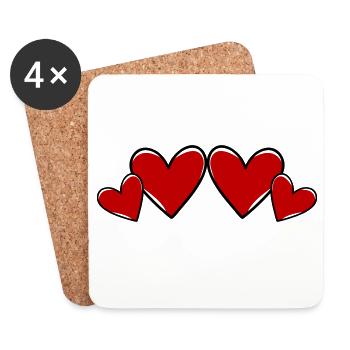 Coeurs Symbole Amour - Dessous de verre (lot de 4) - blanc - Devant