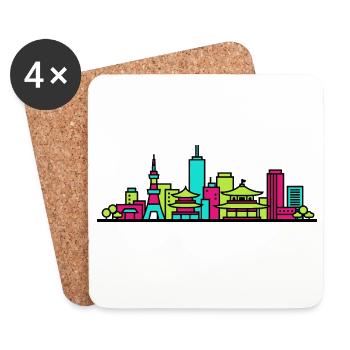 Kyoto City Skyline Temple Pagoda Modern Art - Coasters (set of 4) - white - Front