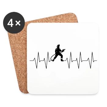 Firefighter heartbeat firefighter - Coasters (set of 4) - white - Front