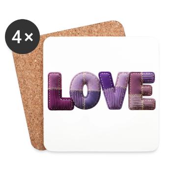 Love Lettering Patchwork 3D Fabric Look - Coasters (set of 4) - white - Front