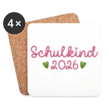 Schulkind 2026 mit Herzen Faux Yarn Strickmuster  - Untersetzer (4er-Set) - Weiß - Vorne