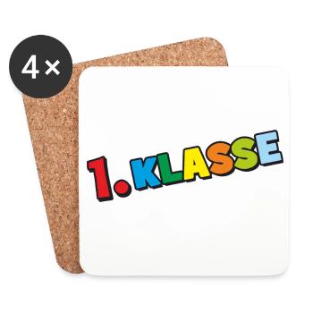 1. Klasse - Bunte Buchstaben Schulanfang Design - Untersetzer (4er-Set) - Weiß - Vorne