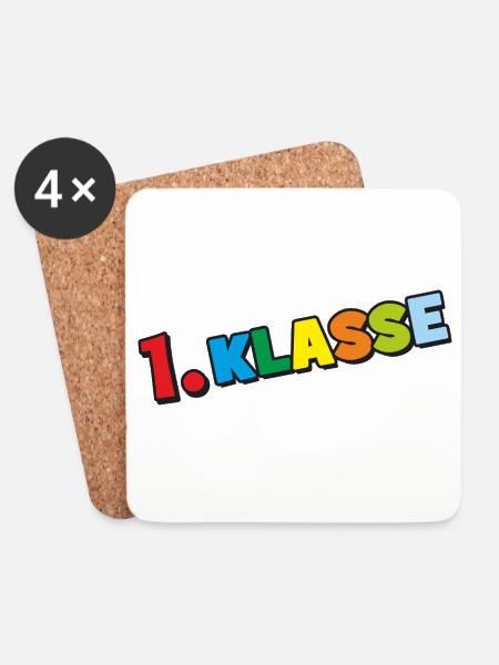 1. Klasse - Bunte Buchstaben Schulanfang Design - Untersetzer (4er-Set) - Weiß