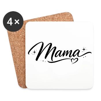 Mama Script Coeur Étoiles | Cadeau Maman Chic - Dessous de verre (lot de 4) - blanc - Devant