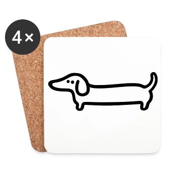 Dackel Line Art – Lustiges Hunde Design - Untersetzer (4er-Set) - Weiß - Vorne