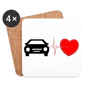 Car Heartbeat Lifeline – Automotive Passion Art - Coasters (set of 4) - white - Front