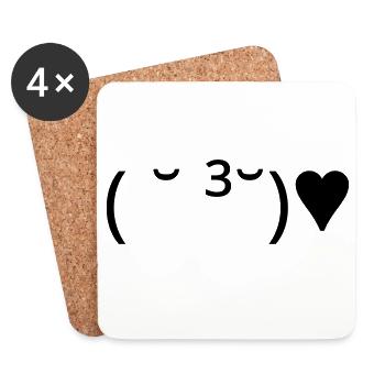 Émote de baiser ( ̆ ³ ̆) ♥ Cœur Kaomoji - Dessous de verre (lot de 4) - blanc - Devant